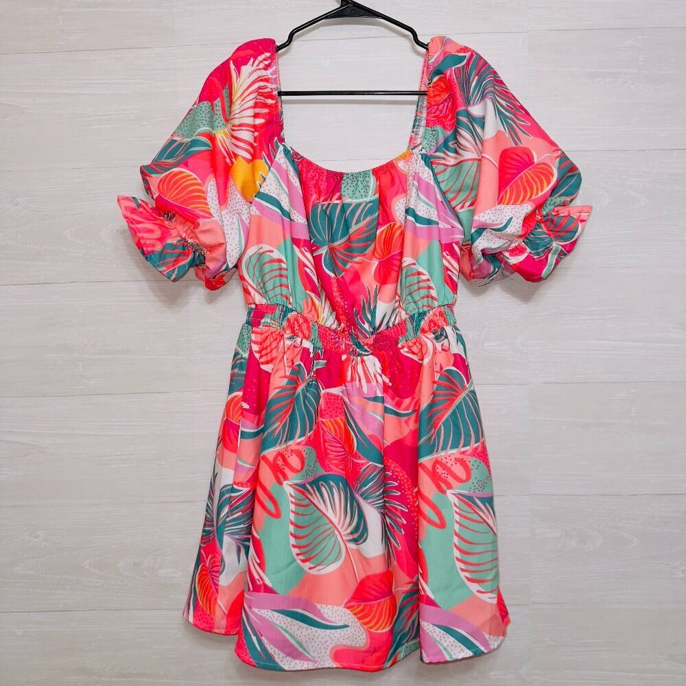 Fantastic Fawn Women's Size Medium Floral Print Puff Sleeve Mini Dress - Picture 2 of 8